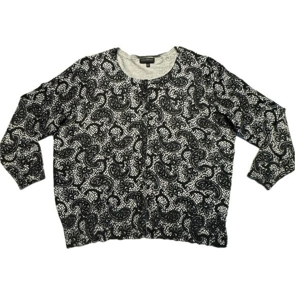 Lane Bryant Scoop Neck Long Sleeve Faux Lace Cardigan Women 26-28  Black Gray - Picture 2 of 6